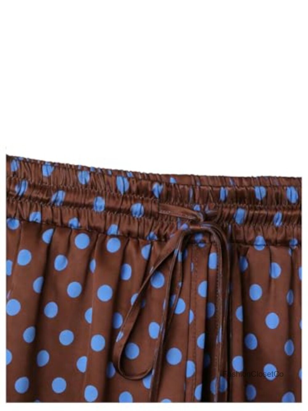 Wide Leg Satin Pants Elastic Drawstring Lounge Trousers Polka Dot - Picture 4 of 4